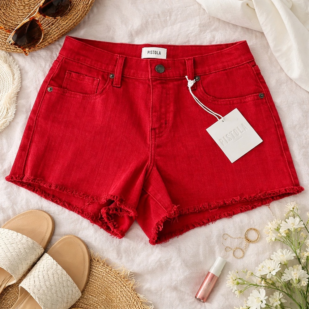 Pistola Women's Red Denim Shorts Summertime Wardrobe Staple - Size 27 NWT